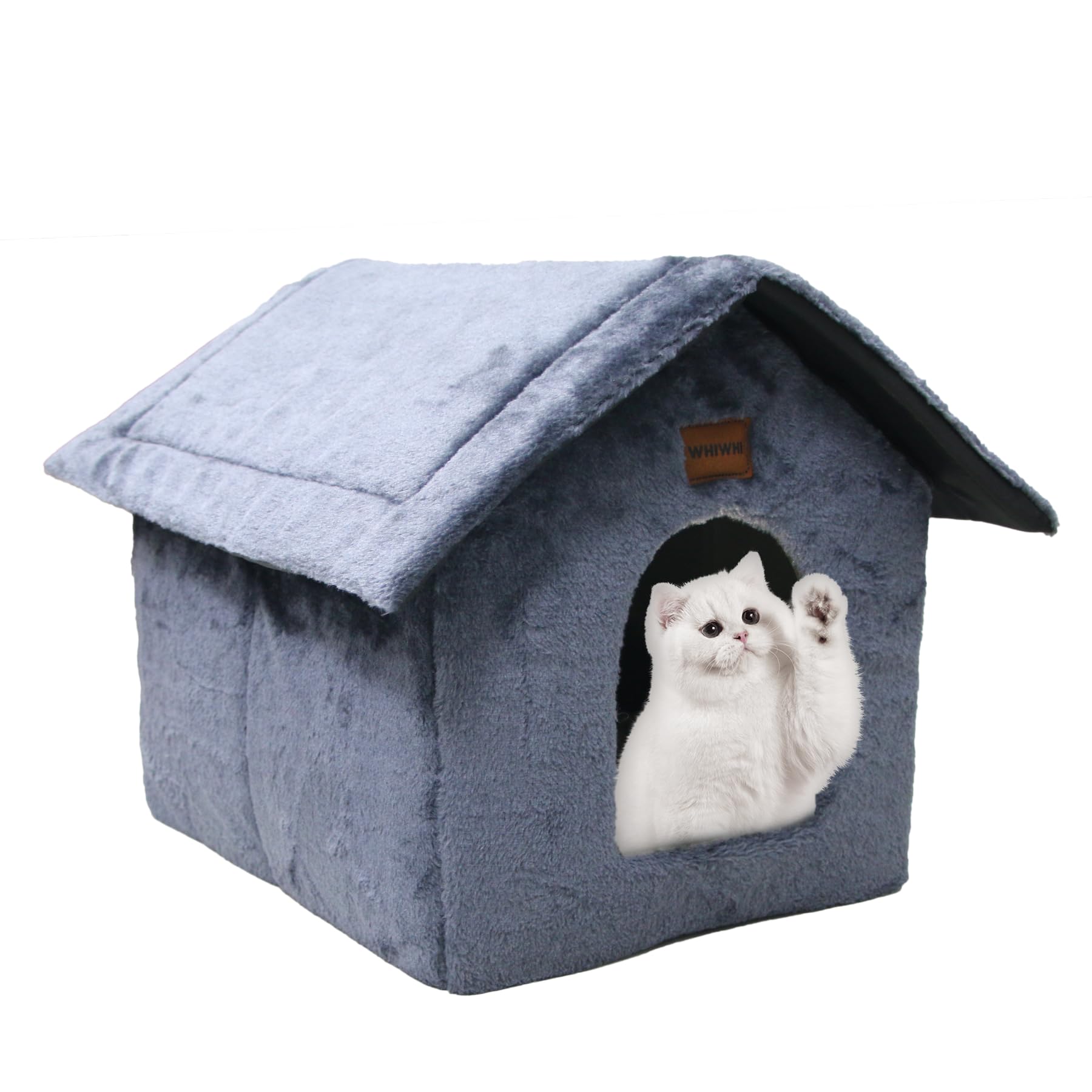 Whiwhi Cat House Portable Cat Kennel Bed Indoor Pet House with Plush Cushion Foldable Soft Cat Nest 40x35x40cm