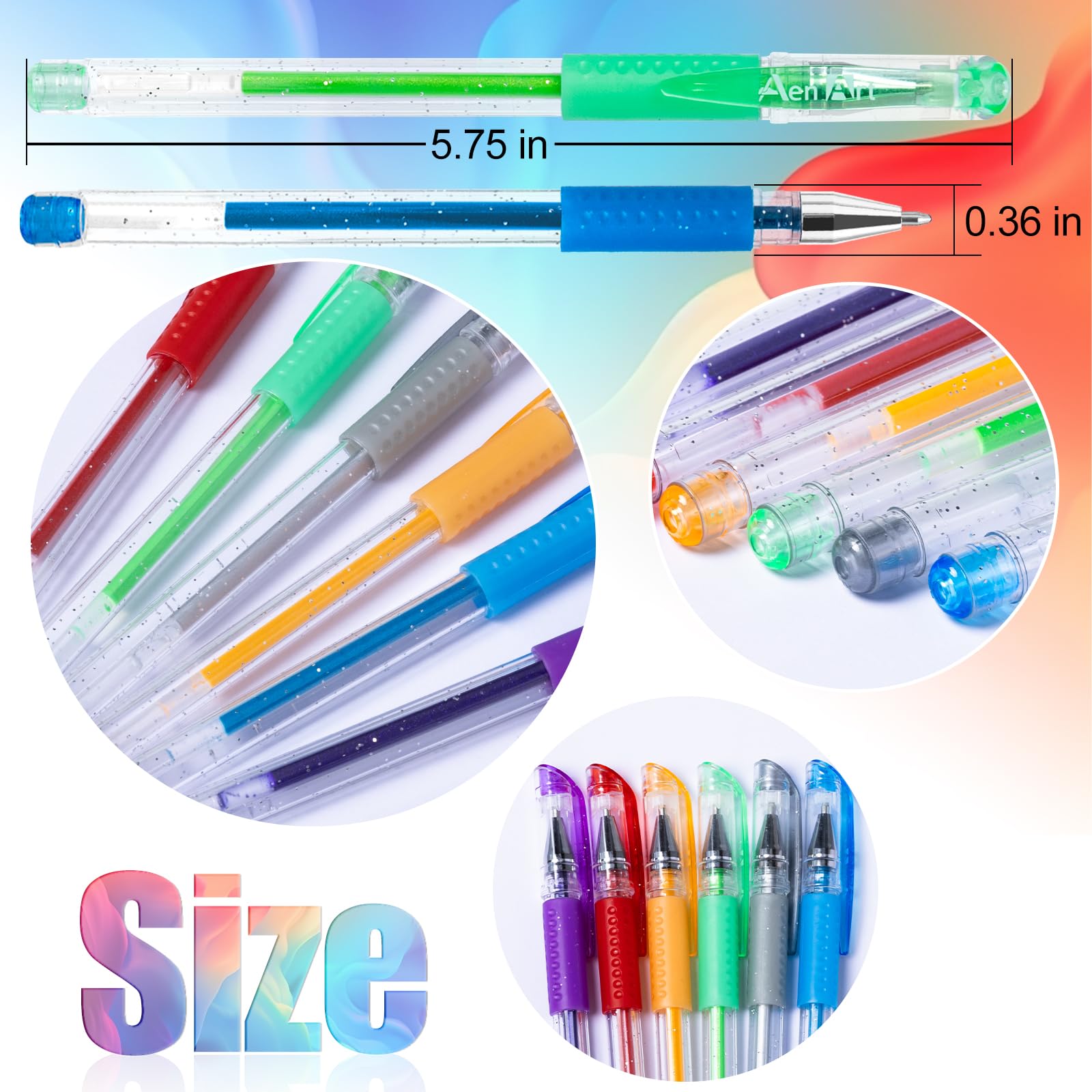 Aen Art Glitter Gel Pens for Adult Coloring Books, 36 Colors Gel Marker Set Colored Pen with 40% More Ink for Kids Drawing, Doodling, Crafts and Taking Note