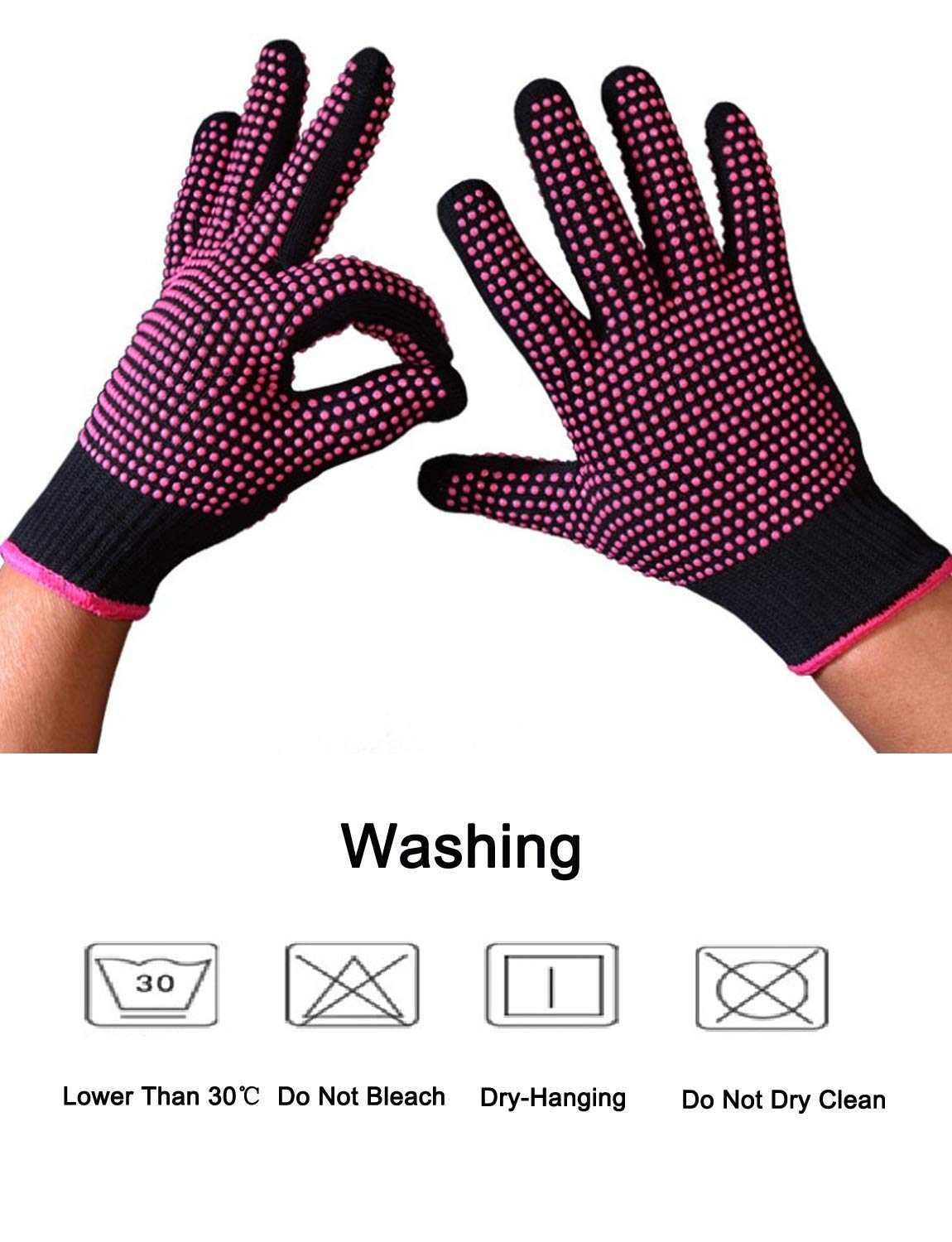 2 Pcs Professional Heat Resistant Glove for Hair Styling Heat Blocking Gloves for Curling, Flat Iron and Hair Styling Tools, Silicone Bump, Pink Edge: Beauty