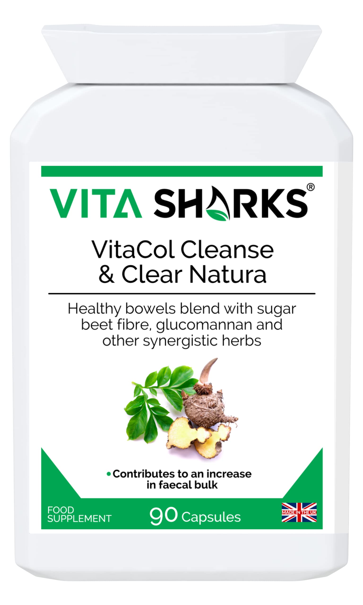 VitaCol Cleanse & Clear Natura. A Fast Acting Kosher Colon Cleanser & Gentle Vegan Herbal Laxative. Increase Faecal Bulk for Natural Colonic & Bowel Clansing & Detox