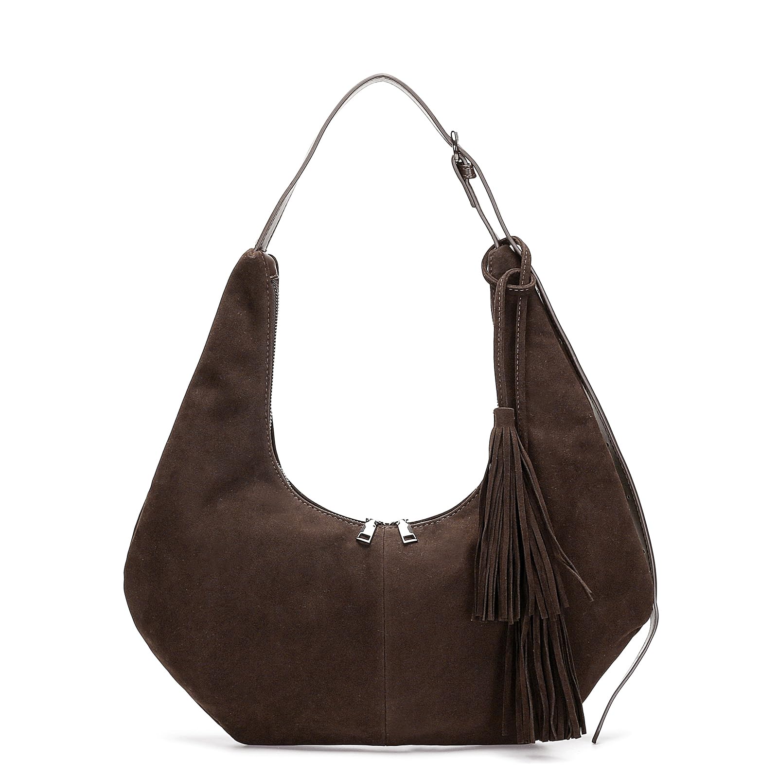 Photo 1 of ***DAMAGED - SEE NOTES***Herald Tassel Suede Hobo Shoulder Bag for Women, Retro Slouchy Crescent Crossbody Purse Handbag with Adjustable Strap (Dark Coffee 2)