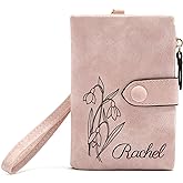 Personalized Wallet Custom Birth Flower & Name, Small Leather Wallet Coin Purse Card Holder for Women Teen Girls Customized Gifts for Birthday Christmas Thanksgiving Anniversary Mothers Day