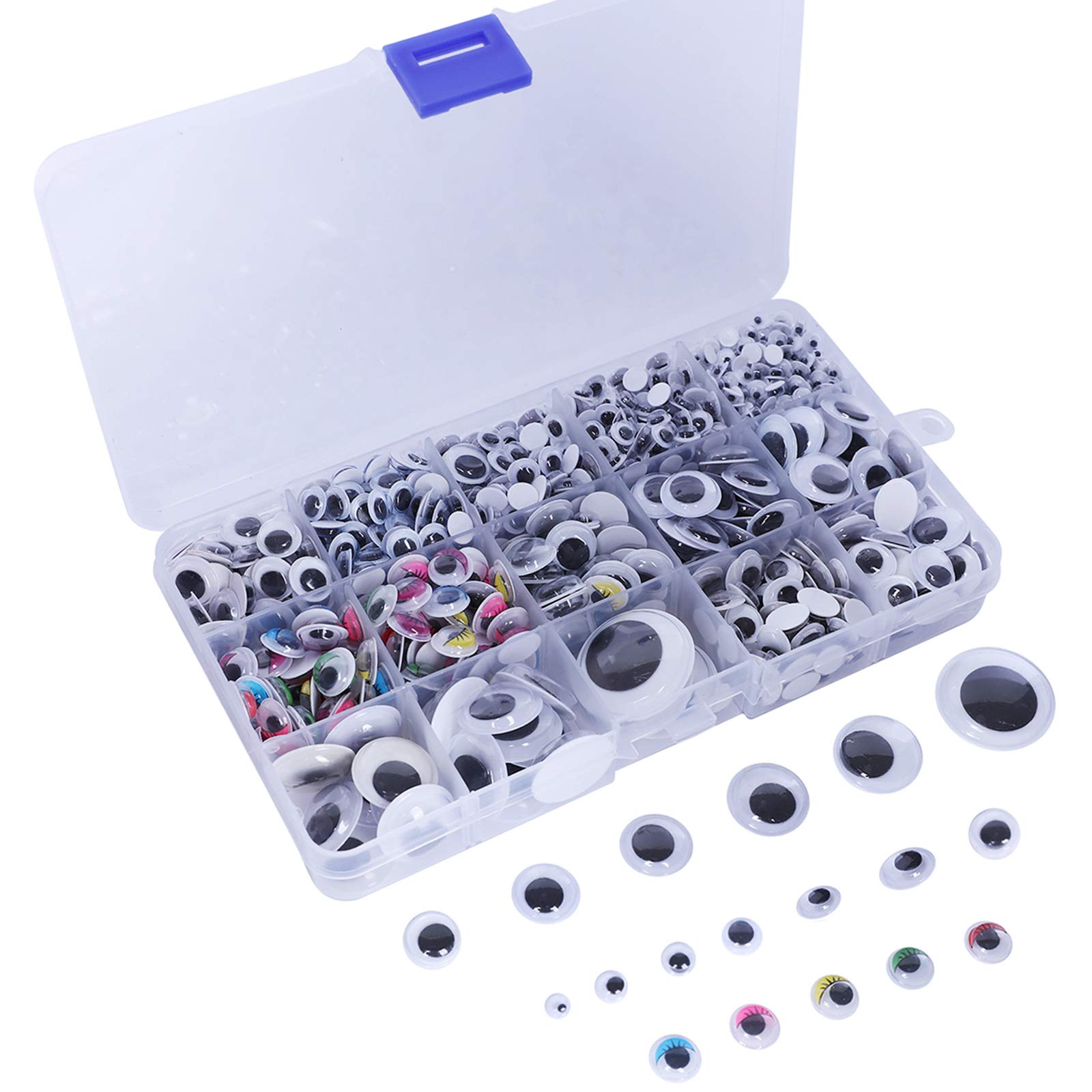 1300 Pieces Self-Adhesive Googly Wiggle Eyes for DIY Craft Scrapbooking Multiple Size 5-25mm Wobbly Eyes Animal Doll Plush Toy Accessories Making Eyes with 15 Grids Container Box by MYCeator
