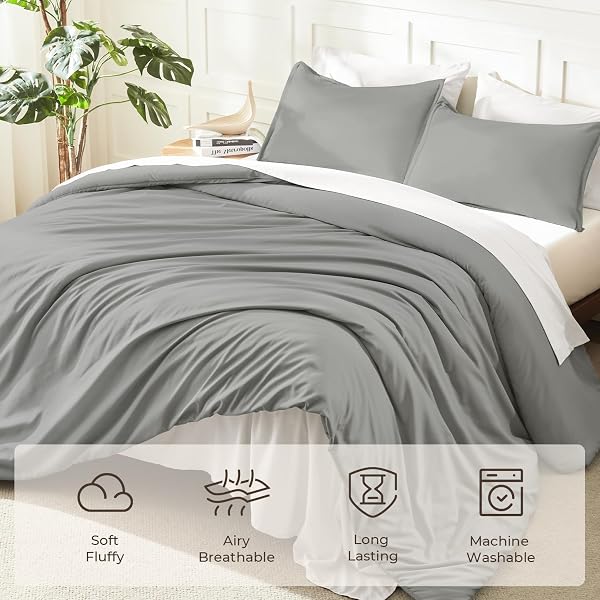 LITANIKA COMFORTERS MEDIUM GRAY SUPER KING PLUS SIZE, 3 PIECES LIGHTWEIGHT SOLID BEDDING SET & COLLECTIONS, ALL SEASON FLUFFY BED SET (128X120IN COMFORTER & 2 PILLOWCASES)