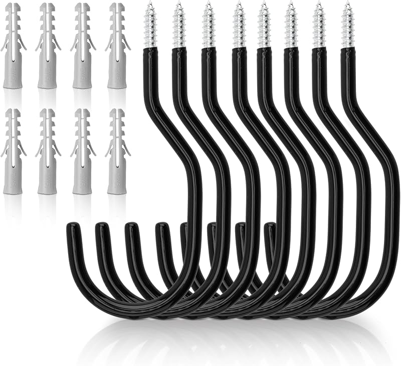 KINGLAKE 8 Pcs Black Bike Hooks Heavy Duty Ceiling Wall Mount Hanger