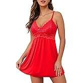 Ababoon Sexy Lingerie Women Lace Modal Sleepwear Chemises V-Neck Full Slip Babydoll Nightgown