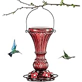 Beserie Glass Hummingbird Feeders for Outdoors Hanging Red Humming Bird Nectar Feeder with Perch, 20 Ounces Capactiy with 5 Plastic Flower Feeding Ports & Perches, Outsides Decor Garden
