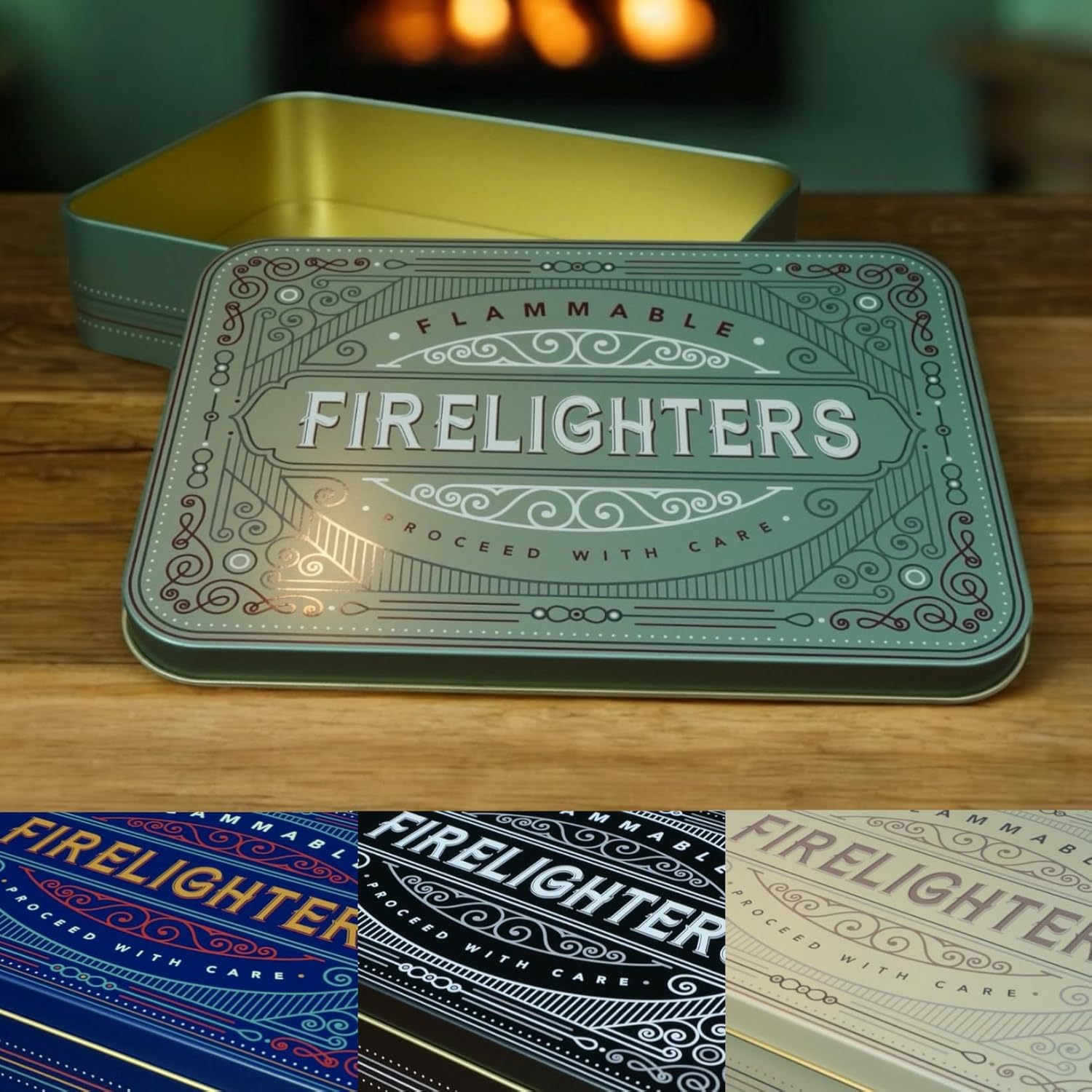 TINIT Firelighter Tin - Storage Accessory Metal Tin Natural Woodburner Fire Stove Fireplace Fireside Mens Gift Present BBQ (Sage)