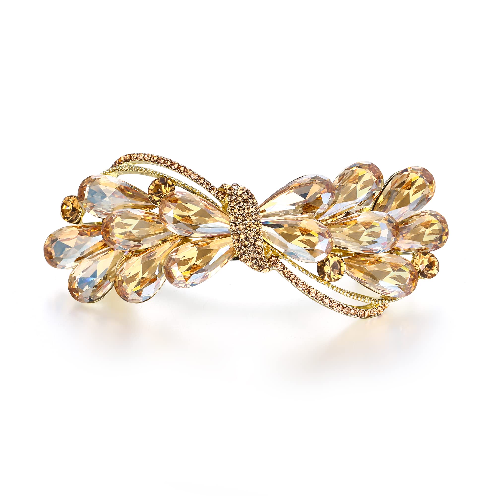 EVER FAITH Wedding Austrian Crystal Hair Barrette Clip, Rhinestone Waterdrop Bowknot Hair Accessories for Women Brown Gold-Tone