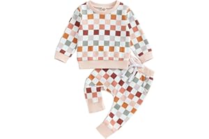 Karwuiio Toddler Baby Boy Girl Clothes Checkerboard Print Long Sleeve Sweatshirt Tops and Pants Fall Clothing Set