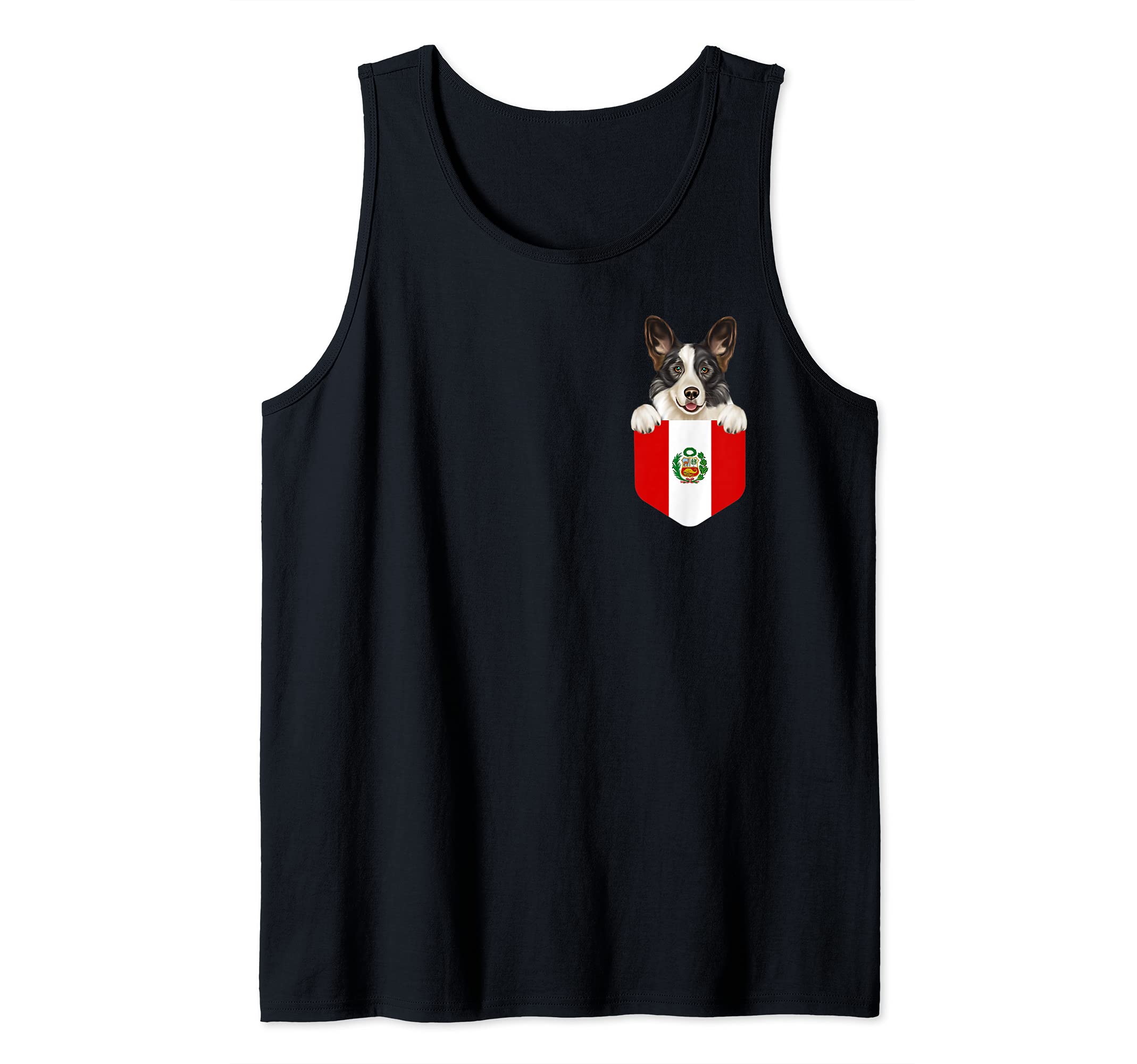 Peru Flag Cardigan Welsh Corgi Dog In Pocket Tank Top