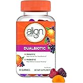 Align Dualbiotic, Prebiotics and Probiotics for Women and Men, Probiotics for Digestive Health, Prebiotics Help Nourish Good Bacteria, Natural Fruit Flavors, 90 Probiotic Gummies