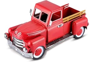 FJJBSD Vintage Red Truck Decor, Farmhouse Metal Outdoor/Indoor Pickup Planter, Christmas Red Trucks Decorations, Decorative Tabletop Storage,Gift Basket for Holiday