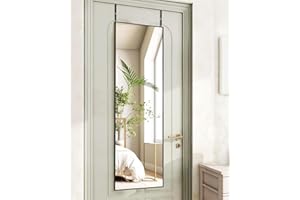 KOMCOTE Full Length Mirror 48x14 Inch - Over The Door Hanging Mirror for Bedroom, Living Room, Closet - Lightweight Durable Black Frame - No Drill Installation, Space Saving