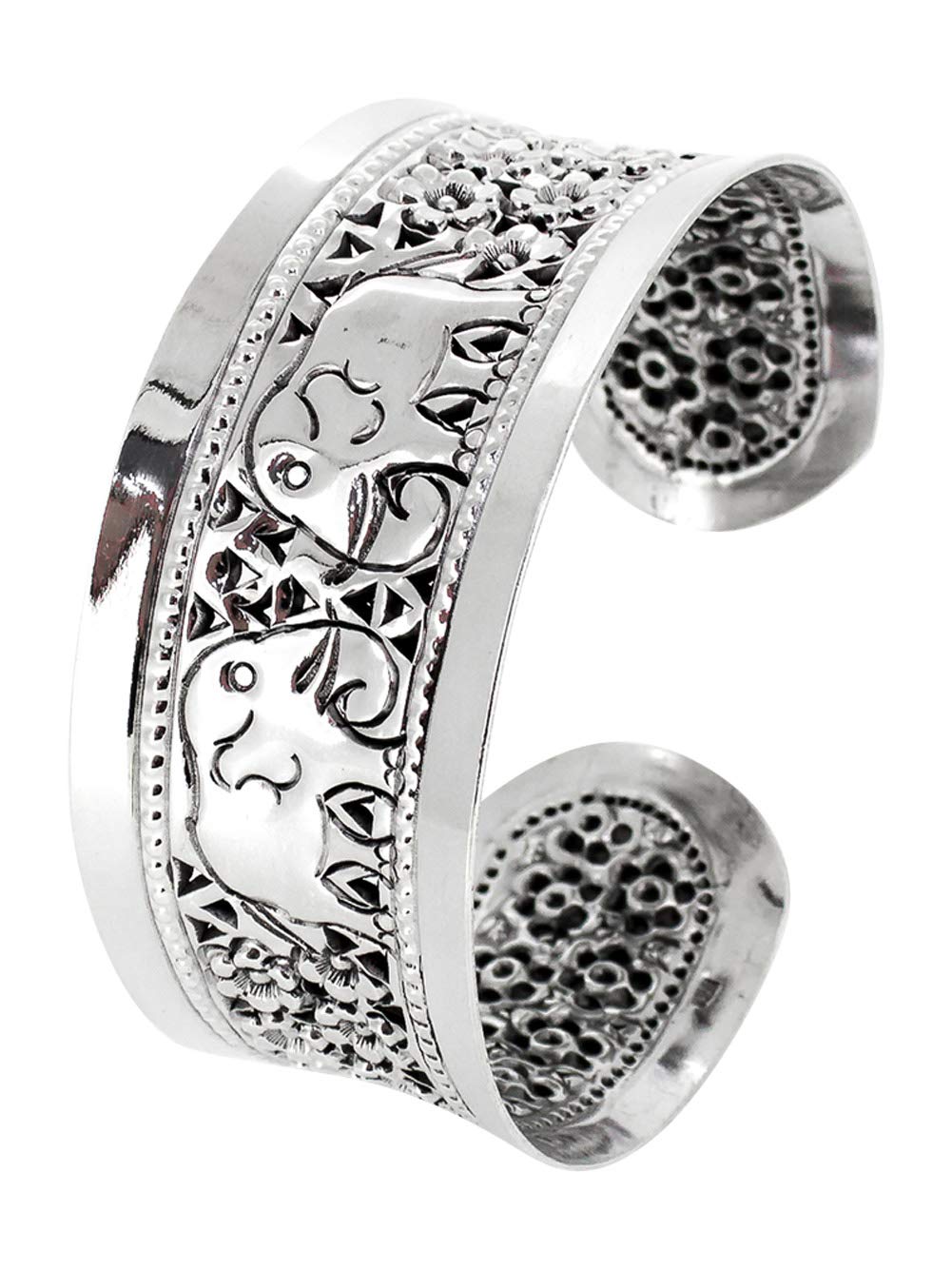 Treasure Bay Beautiful 25mm Chunky 925 Sterling Silver Elephant Open Cuff Bangle Bracelet for women