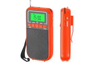 CORPOWER Portable Radio AM FM, Pocket Radios, Battery Operated Emergency Pocket Walkman Radio, for Elderly, with LED Flashlight, for Walk/Jogging/Gym/Camping Portable Transistor Radio(Orange)