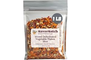 SavorSatch Dehydrated Mixed Dried Vegetable Flakes - 16oz Resealable Pouch | Bulk Pack | GMO-Free & Wheat Gluten-Free | Carrot, Onion, Celery, Tomato, Bell Pepper | No Added Salt | Certified Kosher | Perfect for Soups, Stews, Ramen, Emergency Supply, Backpacking, Camping, Long Shelf Life - 1 Pound
