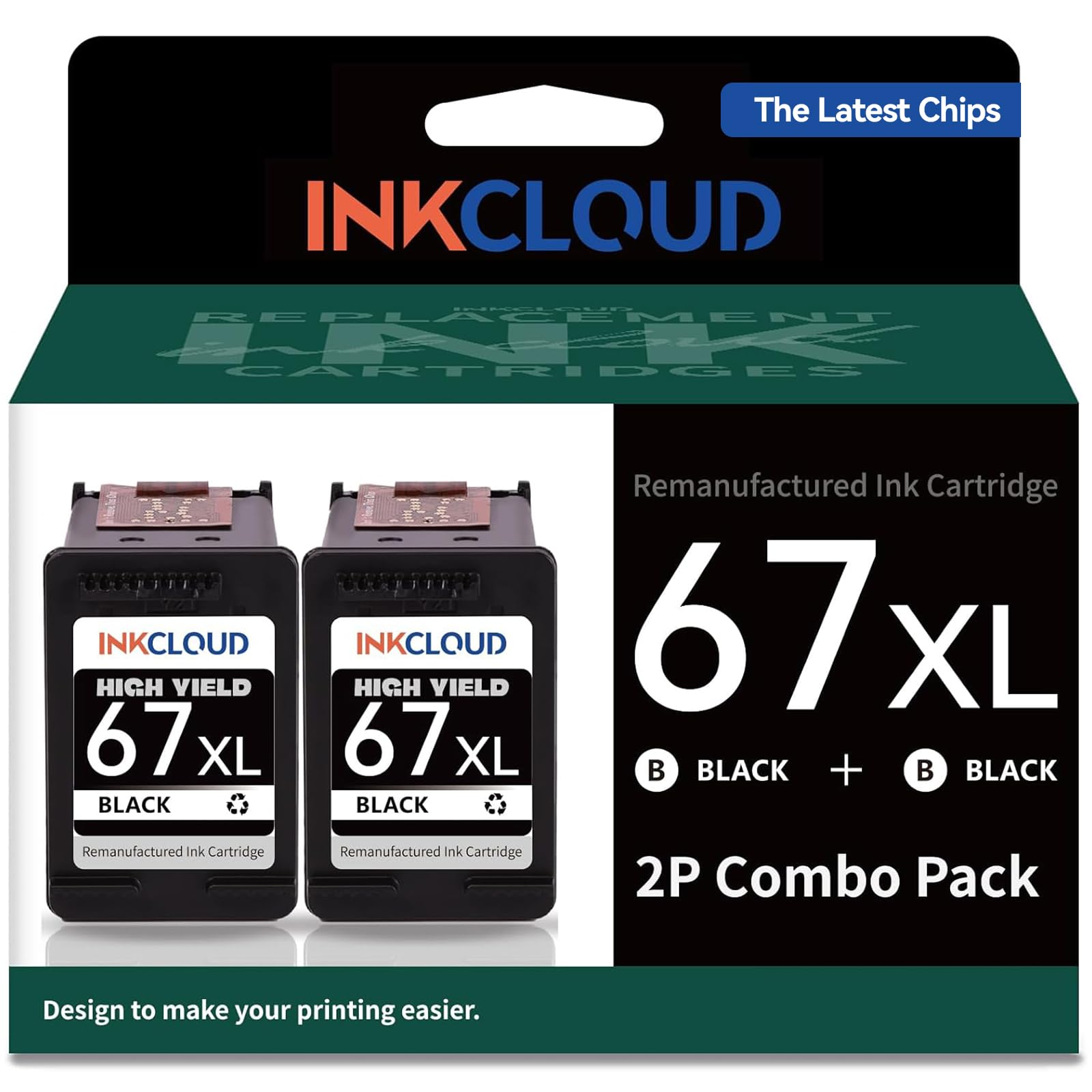 Photo 1 of INKCLOUD Remanufactured 67xl Black High-Yield Black Ink Cartridge Compatible with HP 67 67XL for 2700 2700e 2752 2752e 2755 2755e 4100 4152e 4155 4155e 6000 6055e 6055 6452 6458e 6455 6455e Printer