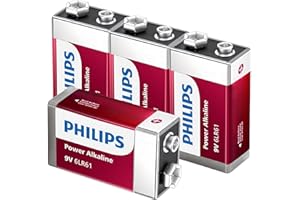 PHILIPS 9 Volt Batteries 4-Pack, Power Alkaline 9v Batteries for Smoke Detector, Long Lasting Power Up to 10 Years in Storage
