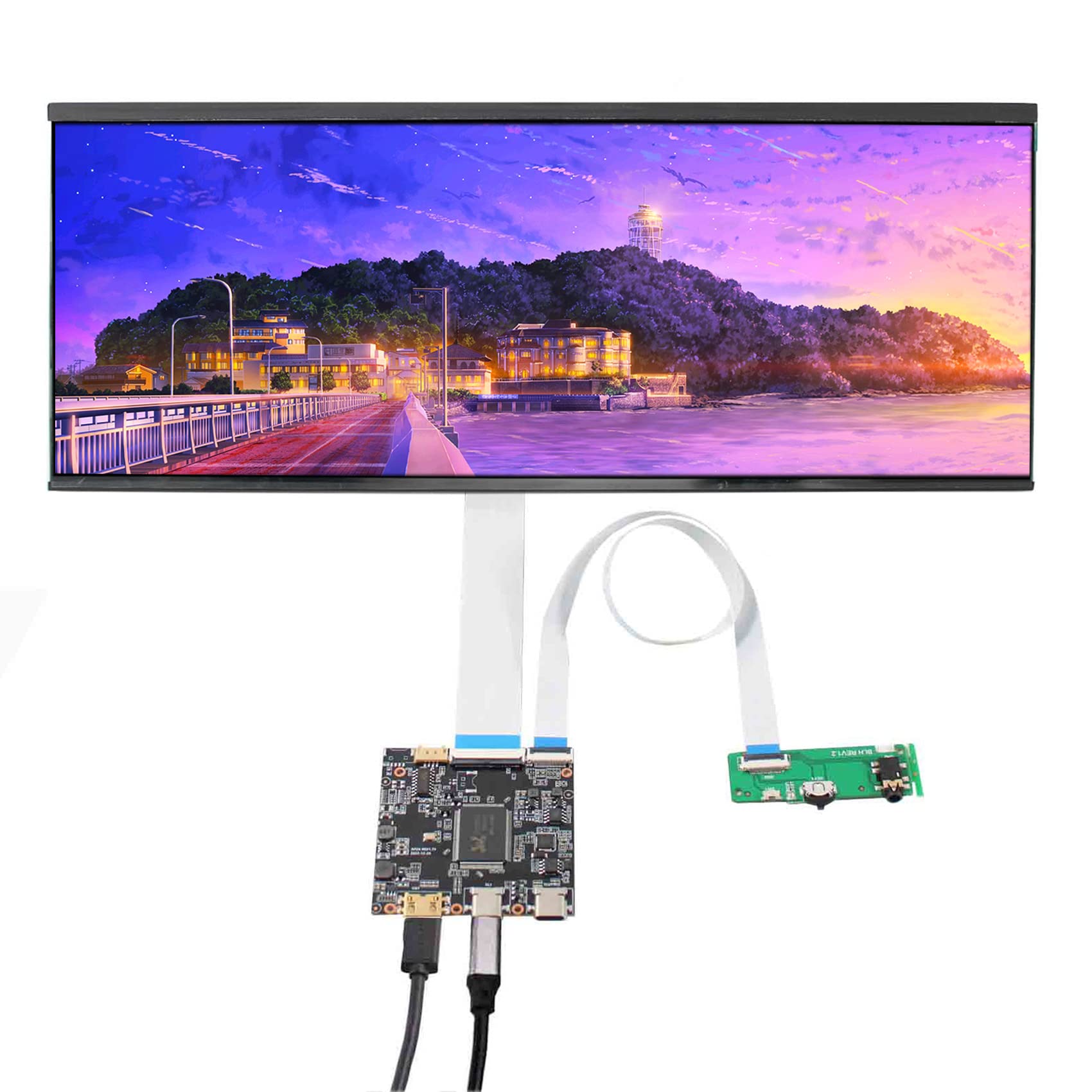 VSDISPLAY 12.3 inch 2400x900 2K IPS LCD Wide Bar Screen and USB C Controller Board,For Gaming Marquee Monitor/Car Gauge