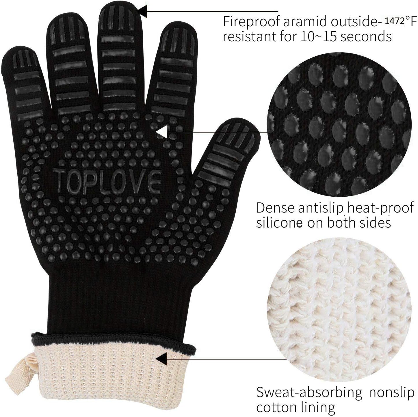 BBQ Grill Gloves [1472℉ NEWEST] EN407/EN420 CE Heat Resistant - Oven Silicone Glove Fireproof for Smoker Baking - High-temp Barbecue Grilling Potholders - Heat-insulated Cooking Mitt, X-Long: Kitchen & Dining