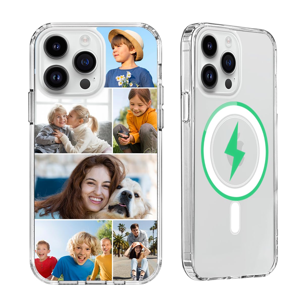 Design Your Magnetic Phone Case for iPhone 14 Pro Max [Compatible with Magsafe] Custom Multi-Photos Personalized Collage Picture Cover Military Drop Protection Shockproof Bumper Slim Thin Shell, Clear