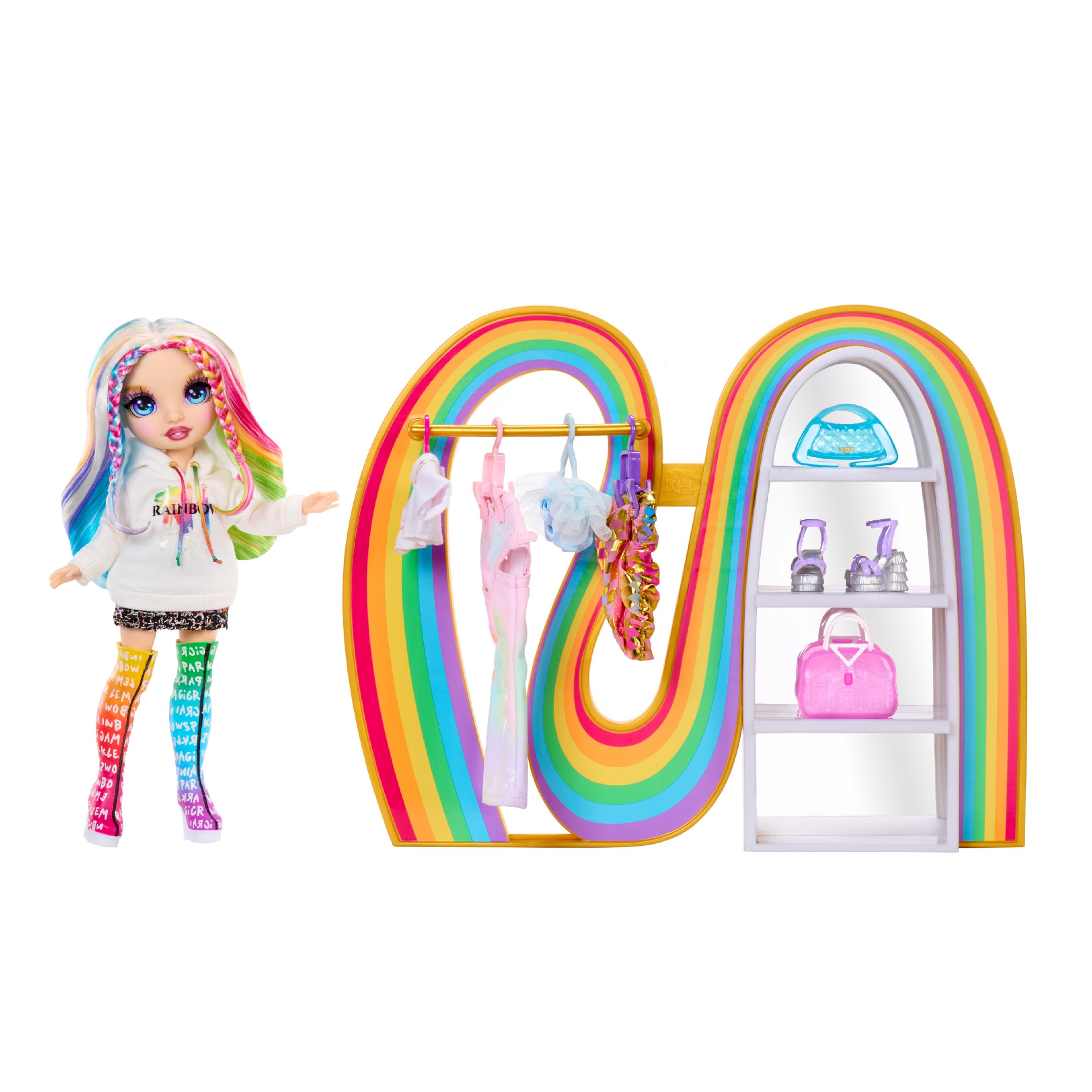 Rainbow High Amaya’s Rainbow Closet Playset - with Exclusive Rainbow Doll, Fashion, Shoes, Purses, Hangers, Clothes Rack, Shelves, Fun Present for Kids 4+
