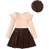 Yhnslsf Girls Teen Clothes, Fall Winter Outfits Long Sleeve Ruffle Sleeve Top and Pleated Plaid Mini Skirt Set Size 7-14Y