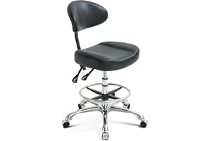 Lilfurni Drafting Swivel Rolling Chair,Sturdy Padding,Adjustable Stool with Wheels for Home,Office,Shop,Doctor,Massage Salon(with New Backrest and Footrest, Black)
