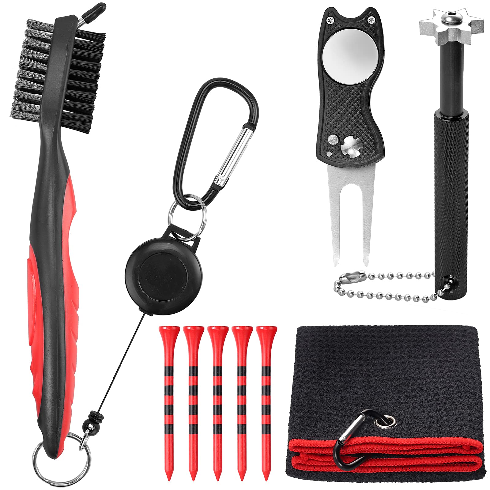 VINTEAM Golf Club Cleaner Kit, Including Golf Club Brush, Golf Towel, Golf Club Groove Sharpener, Divot Tool, Golf Tees, Portable Golf Club Cleaning Kit Suitable Golf Gifts for Men