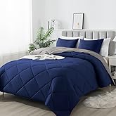 SUVAMJAM 3-Piece Queen Comforter Set,All-Season,Soft & Hypoallergenic &Breathable Bedding,Polyester Quilted,Down Alternative(Comforter*1 & Pillowcases*2),Dark Gray/Dark Blue