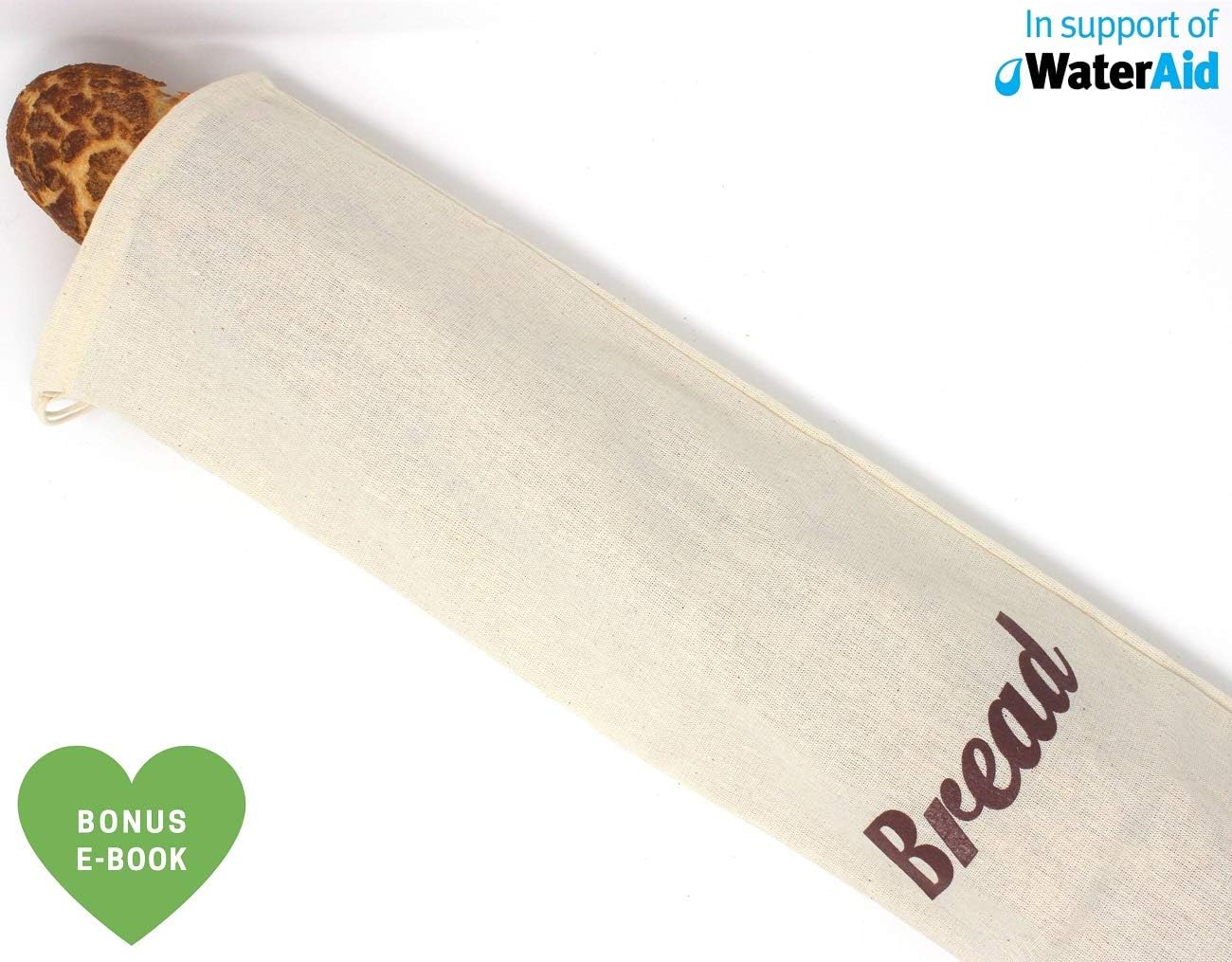 Eco Bravo 100% Organic Cotton Bread Bag to Keep Bread Baguettes Fresh and Tasty | Eco Bags for Homemade Bread, Loaves and Baguettes | Reusable Food Storage | Baguette