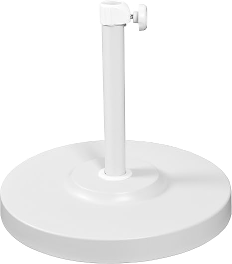Amazon Com California Umbrella 50 Lbs Round Concrete Weighted Powdercoated Steel Umbrella Base White Frame Patio Umbrella Bases Garden Outdoor