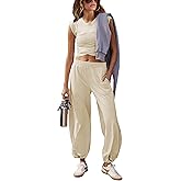 Springrain Womens Two Pieces Outfits Casual Lounge Sets Cropped Tops Sweatpants Tracksuit with Pockets
