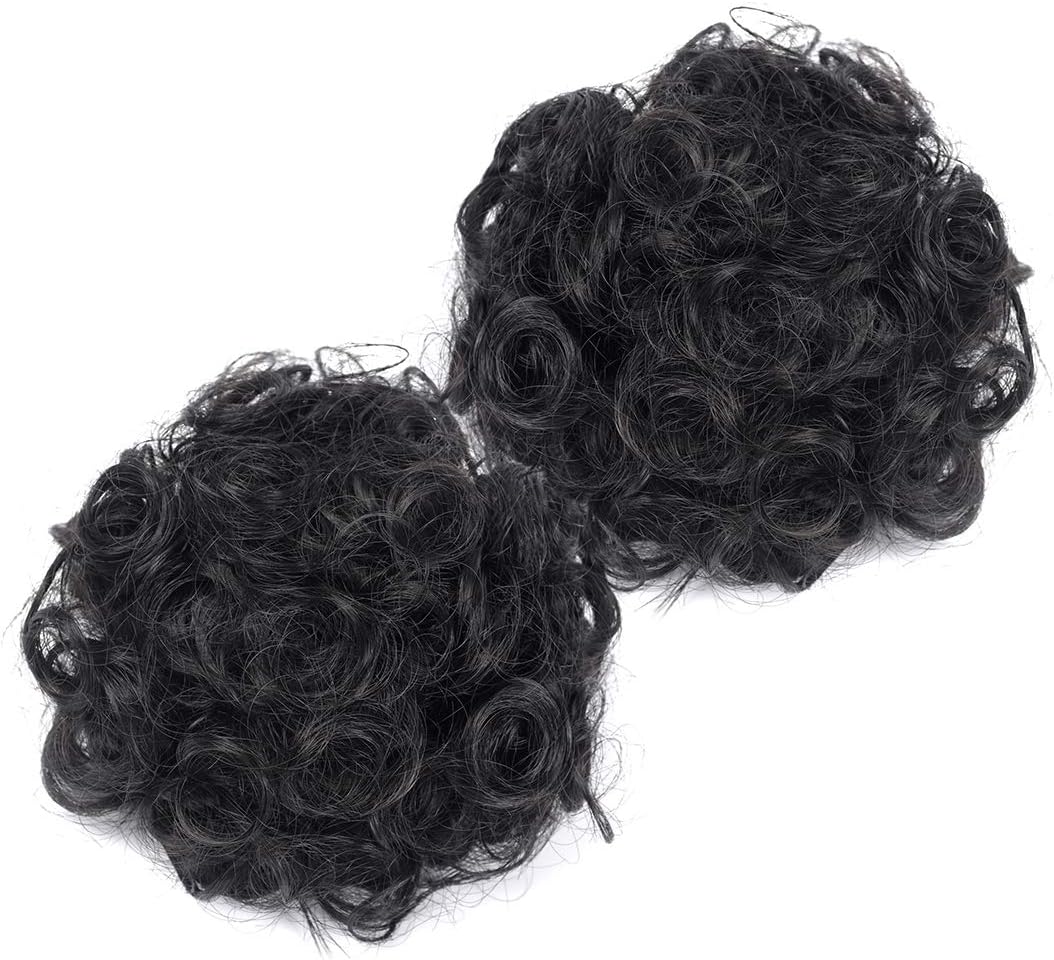 Synthetic Curly Ponytail,Short Elastic Drawstring Ponytail African American Afro Kinky Curly Hair Extension, Puff Ponytail Hair with Clips(Small 2PC+Hair Ties+Bobby pins)