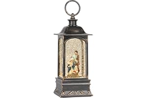 KIKTH Snow Globe Christmas Decorations, 6H Timer Lighted Snow Globe Lantern Musical Snow Globe for Christmas Festival Decor (Nativity)
