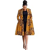 MaxPick Africa Ankara Print Long Women's Jacket Casual Work Lining Plus Quilted Shoulder Jacket Windbreaker