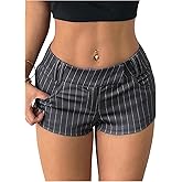 MakeMeChic Women's Striped Mini Micro Shorts Low Waist Skinny Y2k Party Hot Pants