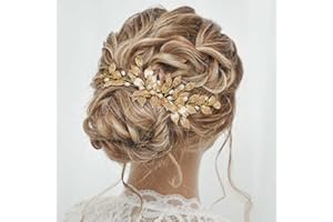 Gorais Leaves Bride Wedding Hair Comb Gold Leaf Hair Piece Pearl Headpiece Hair Accessories for Women and Girls