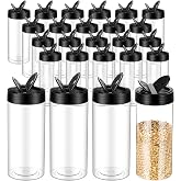 Afgaogw 21pcs 16 oz Plastic Spice Jars with Shaker Lids,Clear Black Spice Bottles Containers,Reusable Seasoning Jars for Kitchen Storing and Dispensing