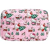 Impressions Vanity Hello Kitty Cozy Cosmetic Pouch for Women, Travel Makeup Bag Organizer Diamond Quilted Exterior with Slip Pocket and Zipper Pocket Silver Hardware, Holiday Artwork Polyester