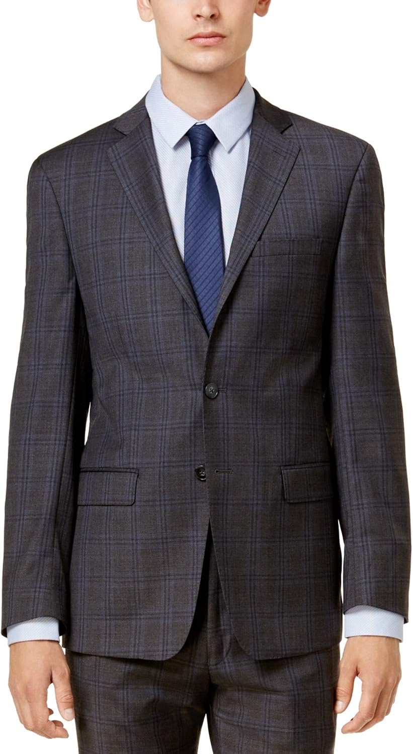 calvin klein blue plaid slim fit sport coat
