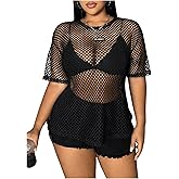 Verdusa Women's Plus Size Y2k Gothic Tops Sheer Mesh T Shirt Fishnet Rave Outfits Top