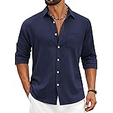 COOFANDY Men's Cotton Linen Button Down Shirts Long Sleeve Casual Summer Beach Shirts for Men
