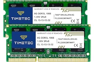Timetec 16GB KIT(2x8GB) DDR3L / DDR31866MHz PC3L-14900 / PC3-14900 Non-ECC Unbuffered 1.35V / 1.5V CL13 2Rx8 Dual Rank 204 Pi