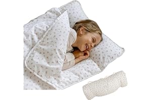 Bloomere Organic Toddler Nap Mat – 100% Cotton Kids Washable Sleeping Mat & Detachable Pillow – Sleeping Bag with Soft 1.5” Pad – Ideal Nap Mat for Daycare, Preschool, & Sleepovers