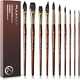 Watercolor Brushes Professional, Fuumuui 10Pcs Synthetic Squirrel Hair Water Color Paint Brush Set for Artists - Flat, Round Pointed, Dagger, Cats Tongue Oval Wash for Watercolor Gouache Inks Painting