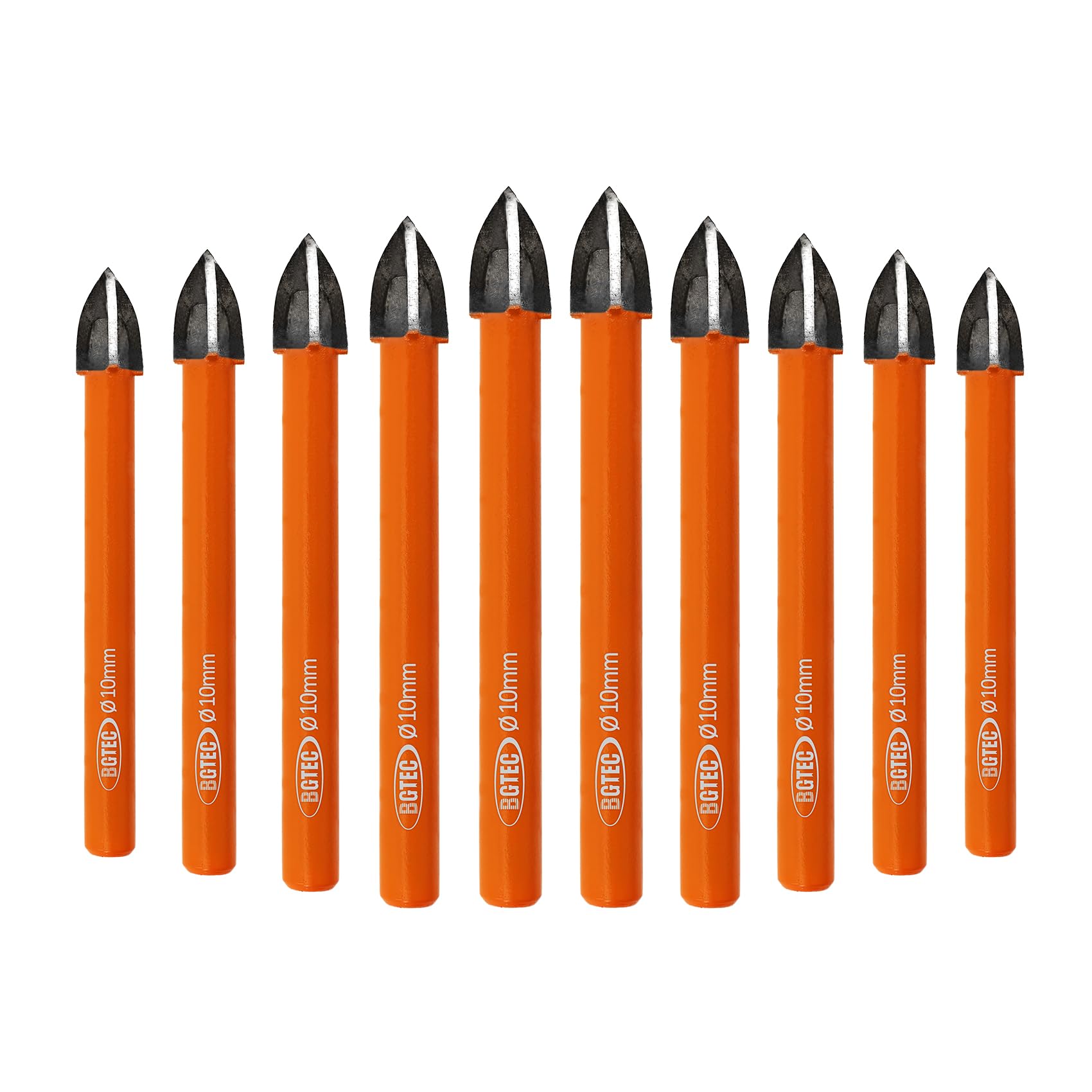 Carbide Tip Drill Bit-BGTEC Wood Drill Bits, 10pcs 10mm Round Shank Carbide Drill Bits for Wood Plastic Masonry Brick Granite