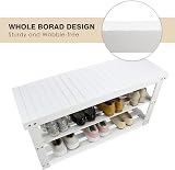 SMIBUY Bamboo Shoe Rack Bench 3-Tier White Entryway Organizer view 8