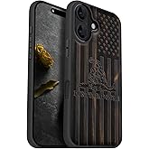 Carveit Magnetic Wooden Case for iPhone 16 Case, Wood Artisan Engraved & Black Soft TPU Shockproof Cover, Compatible with MagSafe Wireless Chargers (Gadsden and American Flag) Blackwood
